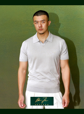 蝉翼Polo真丝短袖T恤套头半袖男针织透气纯色翻领Allen Xie艾伦谢