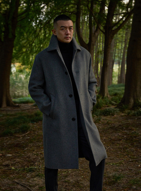 杀手大衣二代羊绒羊毛长款纽扣立领中长款秋冬宽松AllenXie艾伦谢