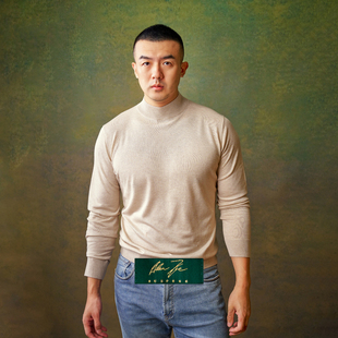 Xie艾伦谢 毛衣线衣内搭Allen 燕麦色半高领丝羊绒羊毛长袖 针织衫