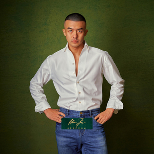 性感的正经人一片领衬衫男士正装休闲衬衣白色丝棉AllenXie艾伦谢