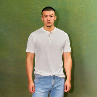 纯色Allen 亨利领纯棉短袖 三粒扣经典 圆领夏经典 Xie艾伦谢 T恤半袖