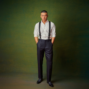 子长裤 直筒亚麻春夏男裤 AllenXie艾伦谢 商务休闲背带裤 剃刀党西裤