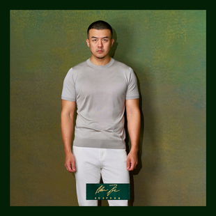 蝉翼短袖 Xie艾伦谢 T恤真丝桑蚕丝套头圆领薄透气针织休闲Allen