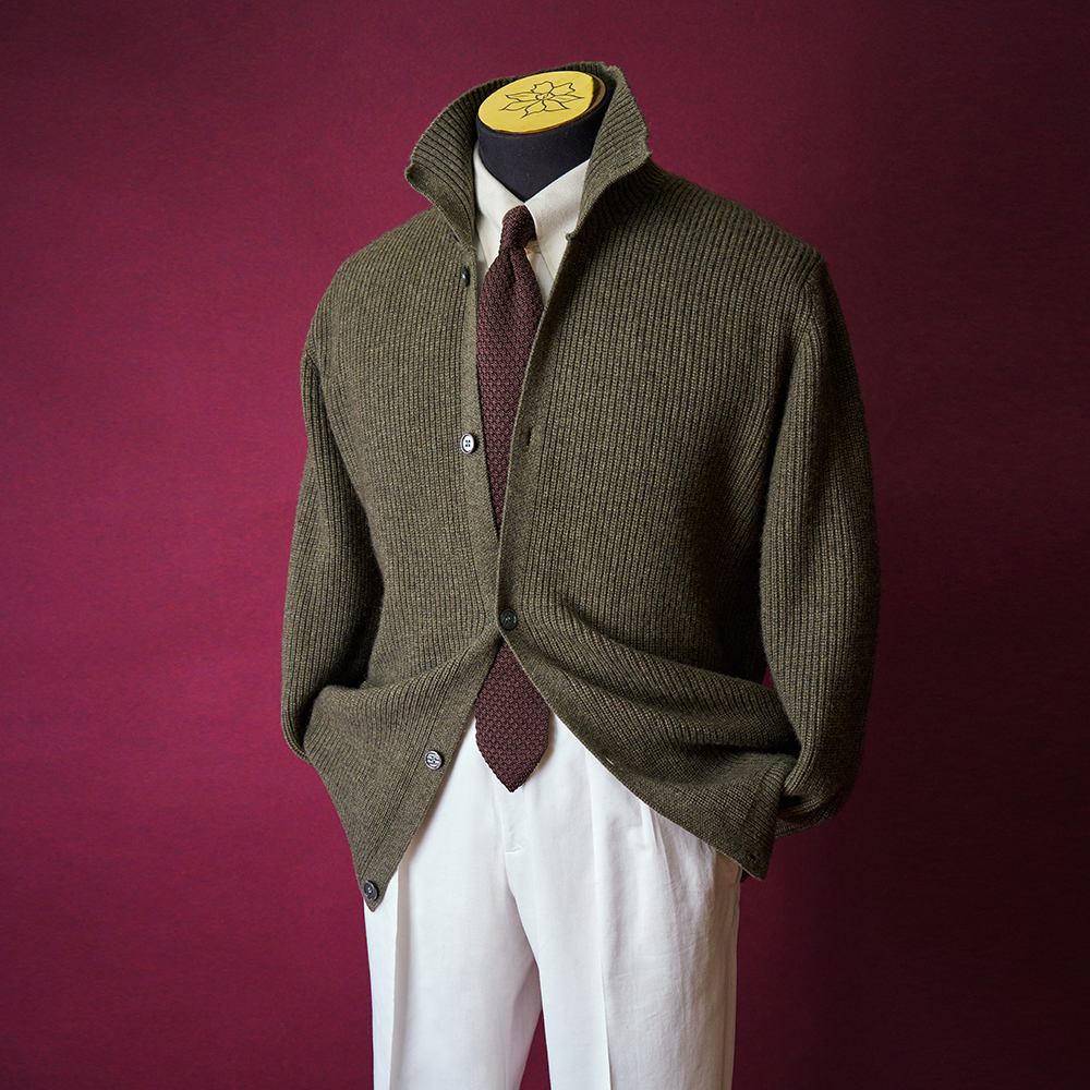 AllenXie羊绒羊毛高领纽扣开衫