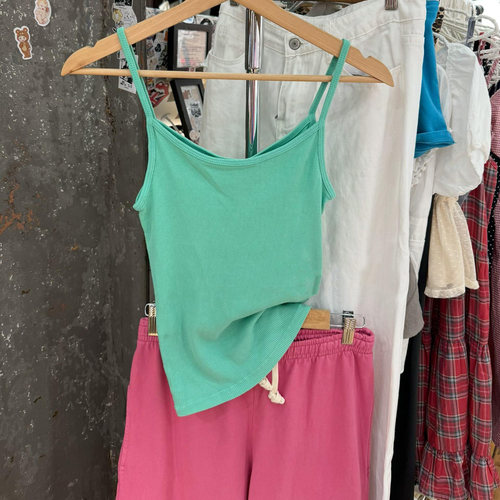 bm辣妹绿色修身吊带背心上衣女夏