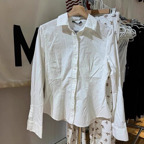 BM官网休闲纯棉排扣收腰条纹衬衫bm翻领高级感内搭上衣气质衬衣女