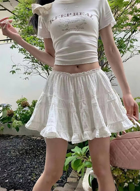 BM官网甜美白色半身裙蕾丝花边蛋糕裙女bm小个子显瘦高腰字短裙女