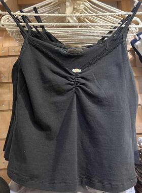 BM官网新款jennie金智妮同款黑色花朵吊带背心女bm内搭修身短上衣