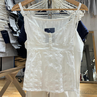 BM新款夏季美式花边领三粒扣吊带背心女bm收腰显瘦轻薄款百搭上衣