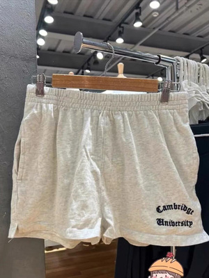 Brandy BM官网纯棉Cambridge刺绣浅灰短裤bm夏季运动休闲短裤裤子