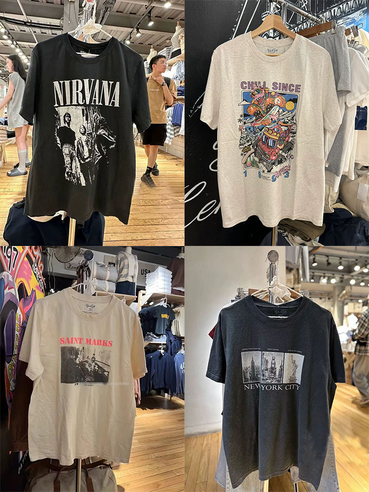 BM美式复古印花短袖T恤bm夏季纯棉圆领百搭宽松大码长款休闲上衣