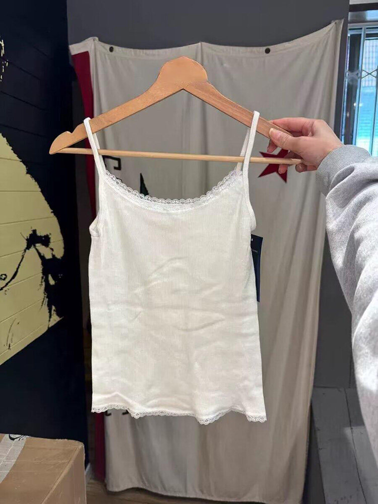 BM官网新款美式蕾丝花边吊带背心女外穿bm纯色百搭显瘦打底上衣夏图片
