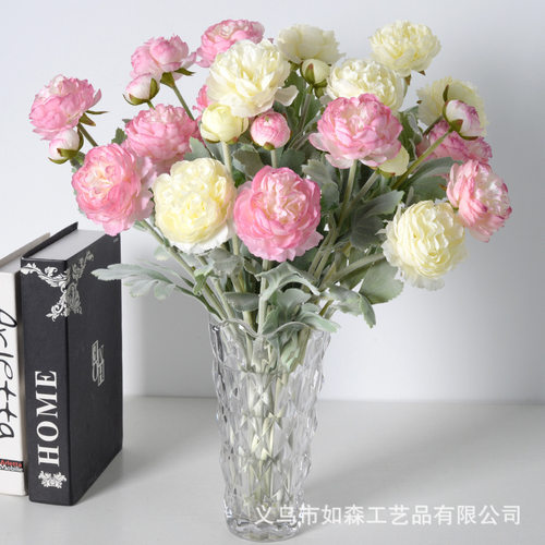 3头植绒千姿露莲仿真花洋牡丹假花家居客厅装饰网红款抖音小红书