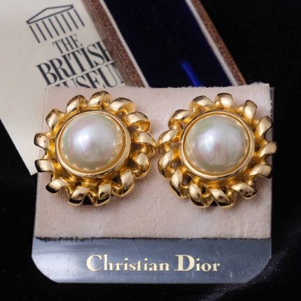 Vintage古董首饰DI0R复古优雅珍珠水晶婚礼礼物中古耳夹D31