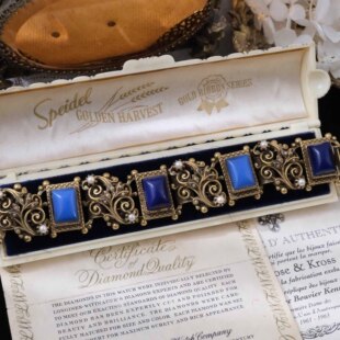 Vintage海外古董首饰80年代蓝紫色复古莱茵石宫廷感优雅手链镯L13