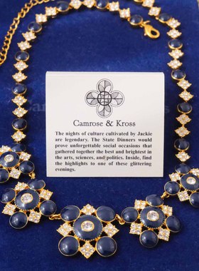 Vintage中古首饰JBK杰奎琳蓝色珐琅彩水晶花花密镶水晶中古项链