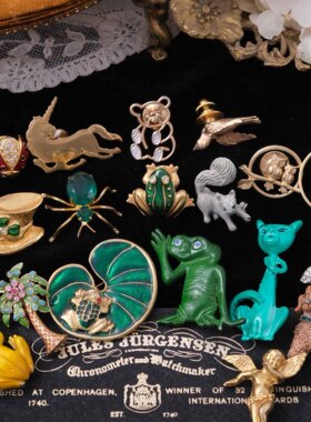 Vintage西洋古董首饰跳蚤市场趣味彩釉小熊动物孤品徽章胸针别针