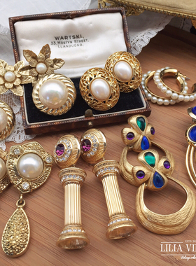 Vintage中古首饰80年代复古珍珠耳环Avon宫廷优雅宴会婚礼耳夹D6