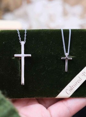 意大利现代简约925纯银十字架吊坠手作男女情侣项链礼物锁骨链