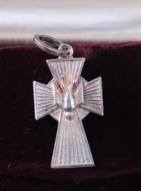 Vintage纯银十字架小吊坠 925老银复古项坠 美国淘回孤品 手工制