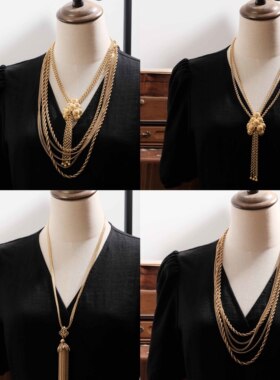 Vintage古董首饰Monet莫奈Trifari翠法丽多层流苏稀有款复古项链