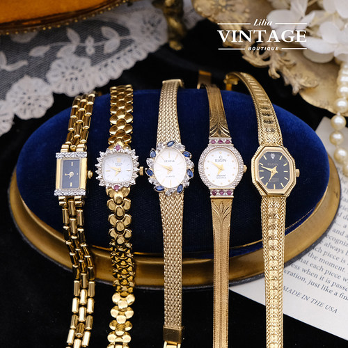 Vintage海外古董首饰品彩宝珍珠水钻莱茵石镀金镯腕中古手表1 - 封面