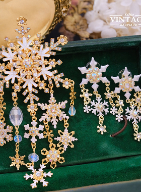 Vintage中古董首饰Kirks Folly雪花月亮星星流苏耳钉耳环项链胸针