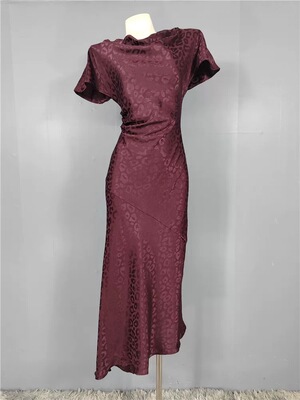 外贸单2026夏季新款百搭修身性感淑显瘦提花荡领收腰中式连衣裙女