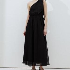 外贸单H家性感时尚单肩斜领绑带个性度假旅游优雅大摆红色连衣裙