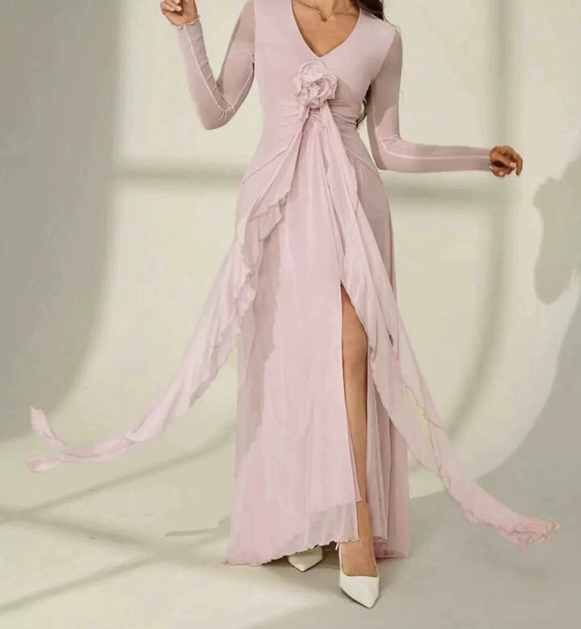 外贸单春季新款淑女网纱百搭个性时尚休闲女士简约气质御姐连衣裙