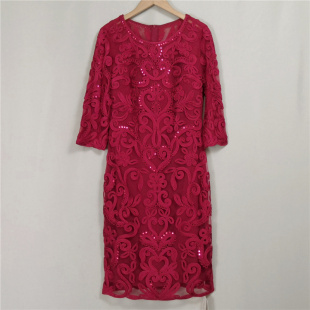Yigue/亦谷春秋季刺绣印花连衣裙女礼服裙七分袖L8001