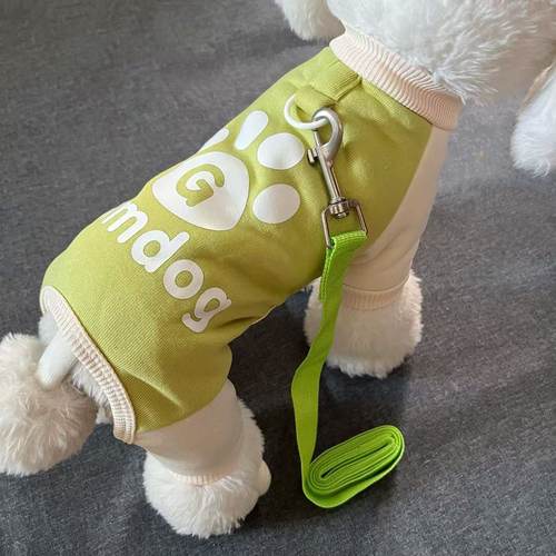 秋冬季加薄绒撞色四脚衣可牵引绳宠物泰迪比熊小型犬狗狗家居衣服
