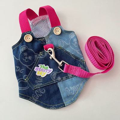 宠物春夏薄款拼色牛仔背心裙可牵引绳泰迪比熊小型犬狗狗猫咪衣服