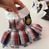 款 宠物泰迪比熊小型犬狗狗猫咪变装 衣服 薄款 格子校园连衣裙春夏季