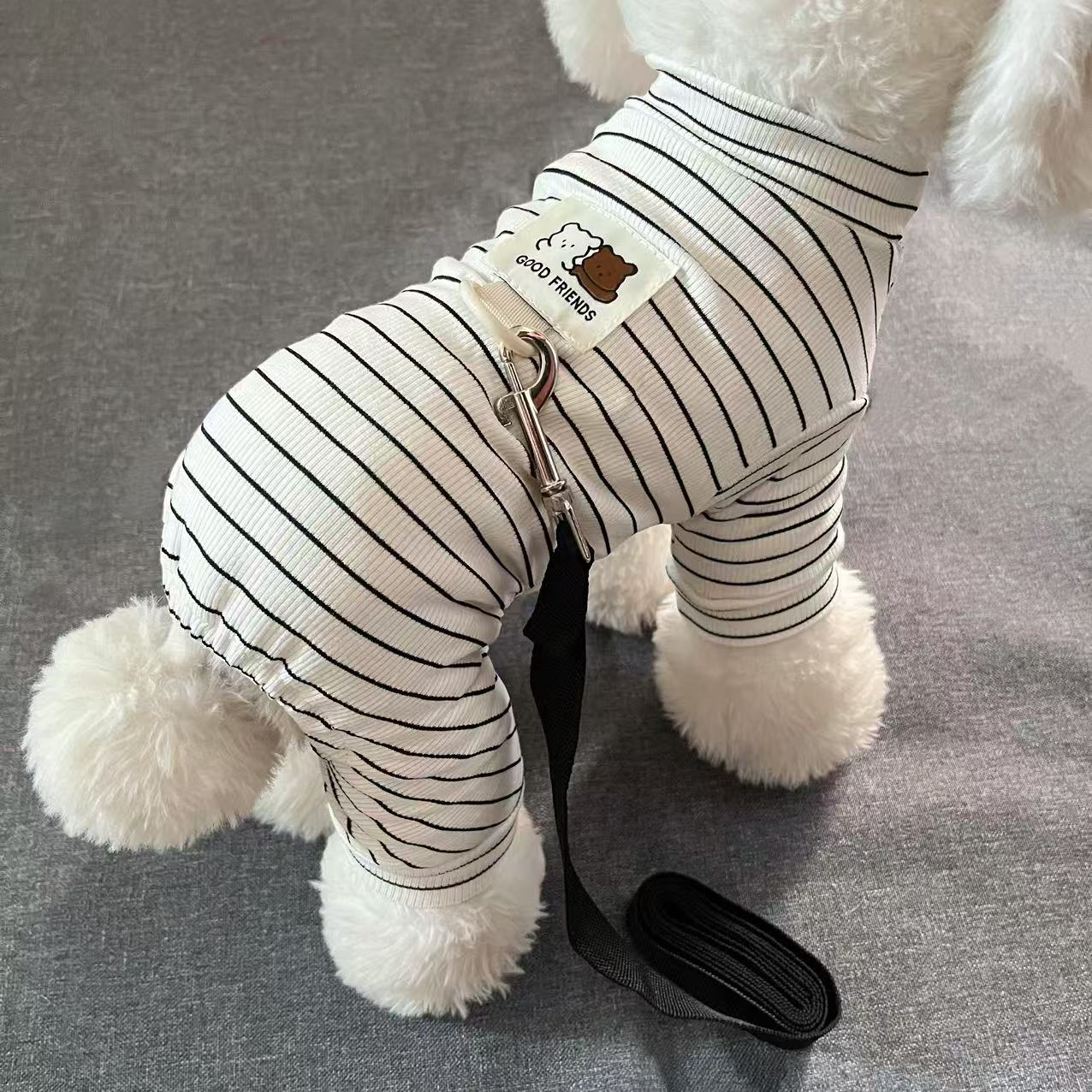 高弹条纹柔软家居四脚衣服泰迪比熊小型犬狗狗春夏睡衣秋冬可打底