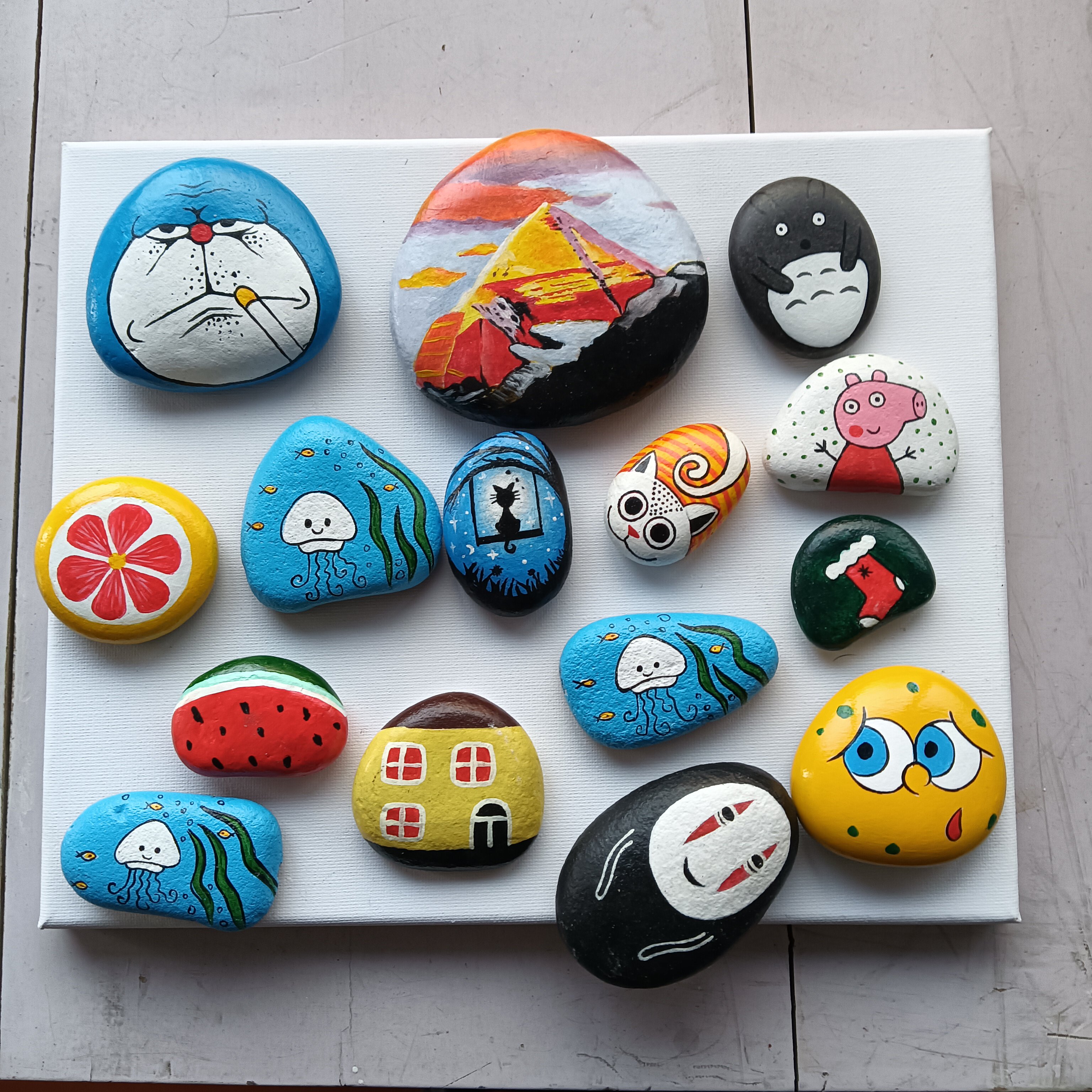 手工石头画成品桌面摆件 书房装饰情人节礼物生日礼物小众艺术画