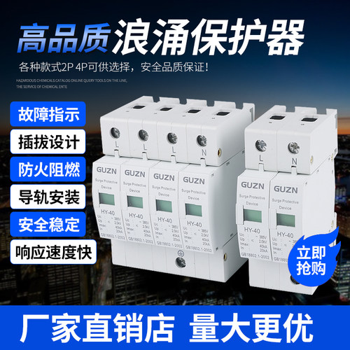 浪涌保护器220V家用避雷2P防雷模块电源光伏4P三相电涌KA开关厂家 - 封面