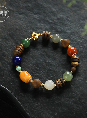 沉香【壁上观·笙箫手串】天然沉香和田玉多宝文玩新中式设计手串