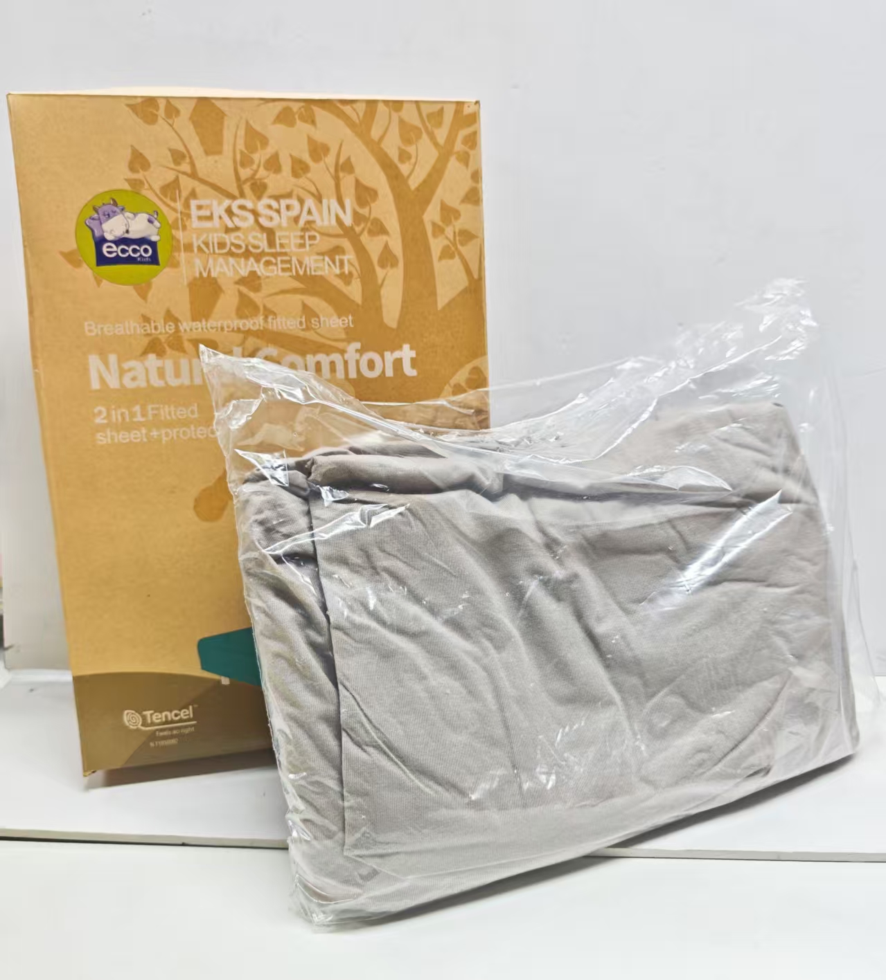 ecus益卡思天丝床笠防水透气除臭宝宝专用米灰色