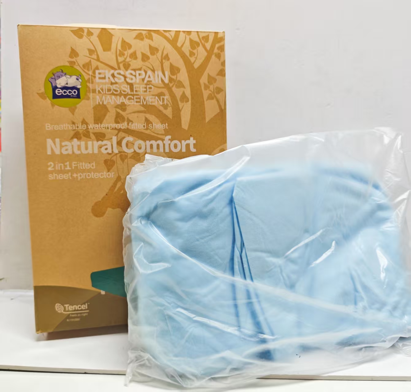 ecus益卡思天丝床笠防水透气除臭宝宝专用浅蓝色