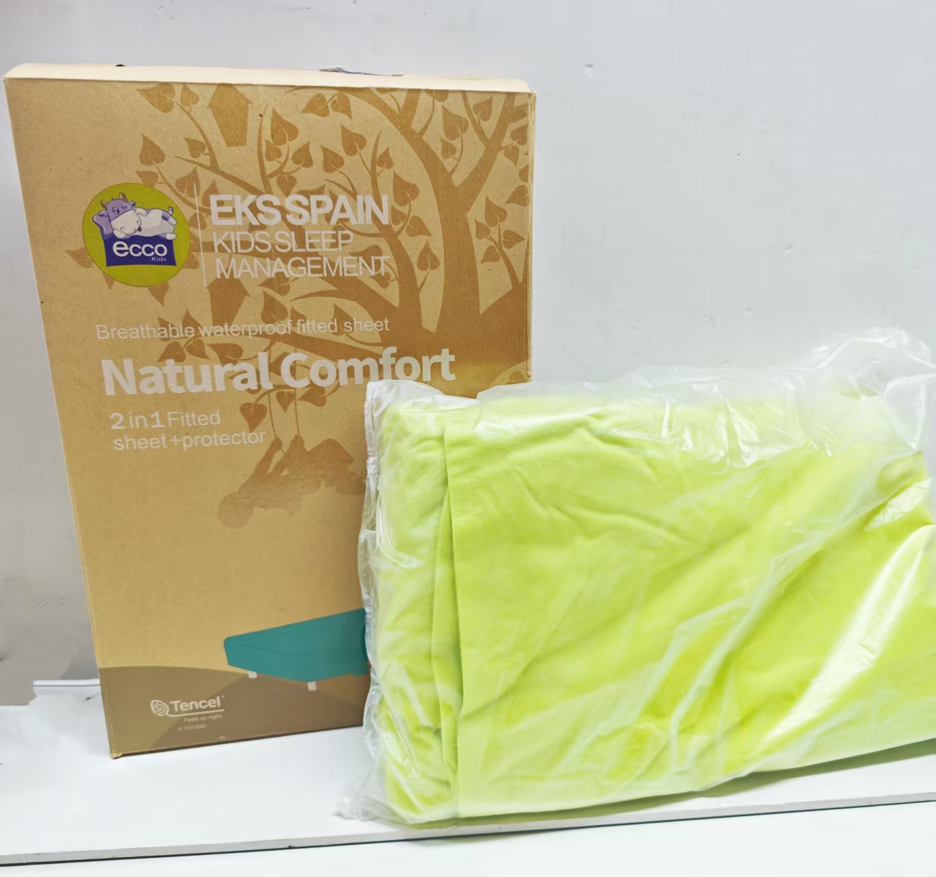 ecus益卡思天丝床笠防水透气除臭宝宝专用黄绿色