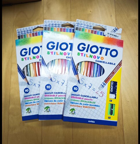 意大利GIOTTO奇多10色可擦彩铅带橡皮头彩色铅笔附带橡皮卷笔刀