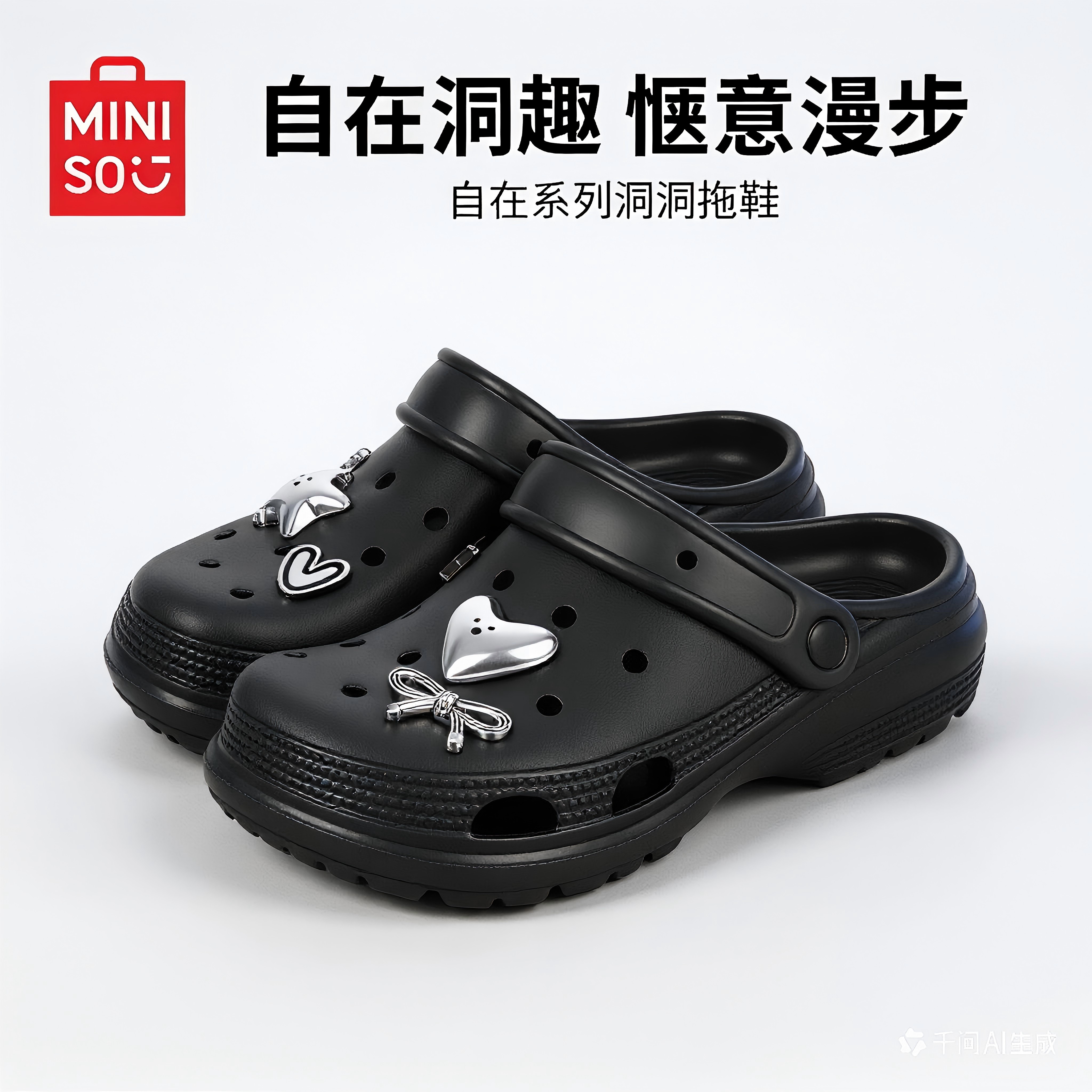 MINISO名创优品2026新款洞洞鞋男踩屎感厚底增高夏季外穿防滑拖女
