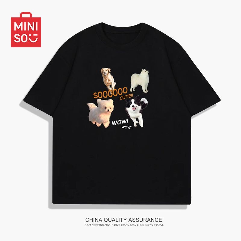 MINISO名创优品夏季新款短袖t恤男女纯棉圆领印花宽松体恤上衣服