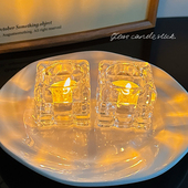 透明水晶玻璃烛台摆件高级感轻奢风餐桌浪漫烛光晚餐氛围感装 饰品