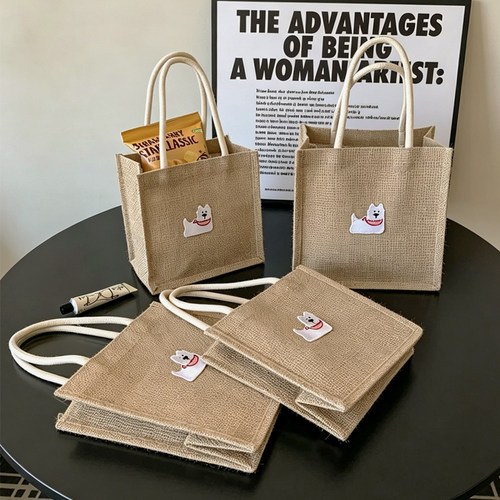 简约亚麻手提帆布托特包女礼品袋