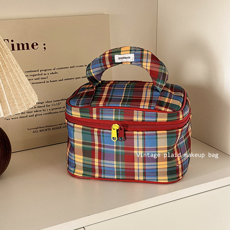 化妆包女格纹收纳包大容量便携外出化妆箱2025新款手提分区洗漱包,收纳整理,化妆包,淘宝优惠券,粉丝福利购,淘宝优惠卷
