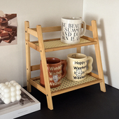 杯架杯子收纳置物架双层桌面杯具水杯架ins实木复古台面收纳架子