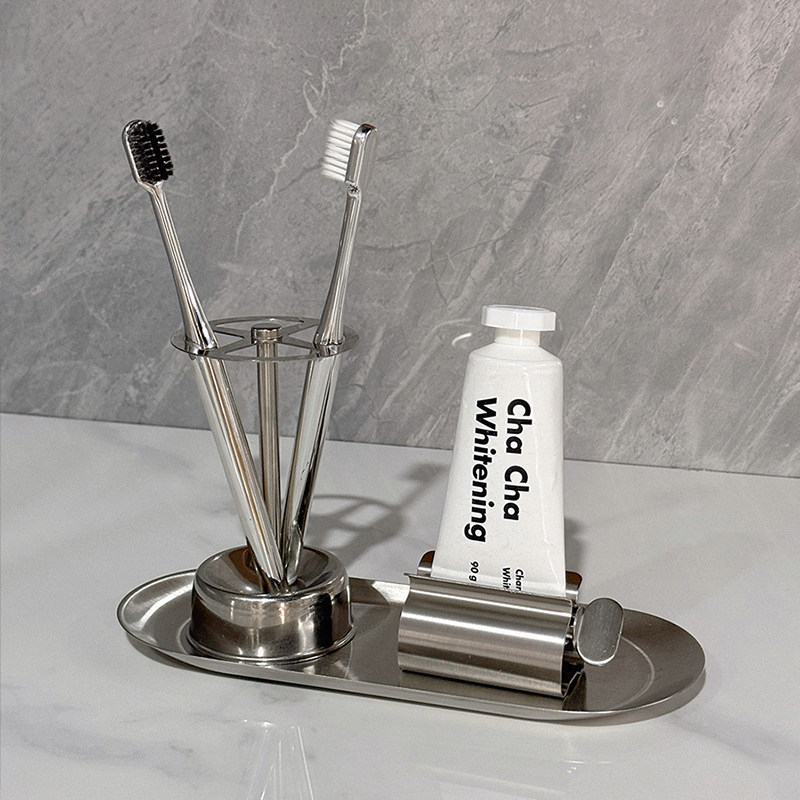 不锈钢牙刷置物架创意牙刷牙膏架浴室卫生间台面收纳架挤压神器新