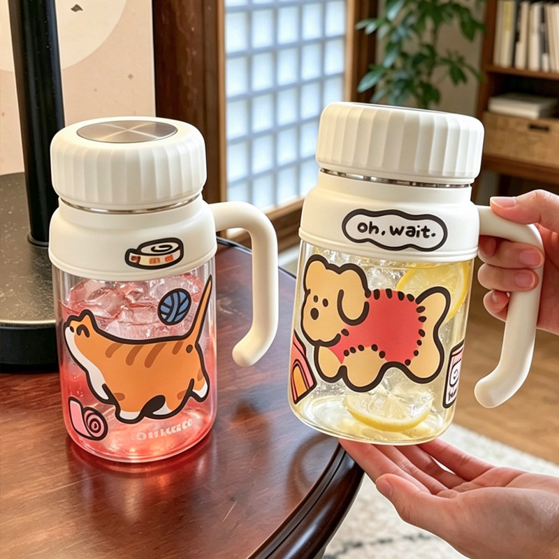 大容量特别好看的玻璃杯耐高温泡茶杯高硼硅水杯杯子办公室带盖杯